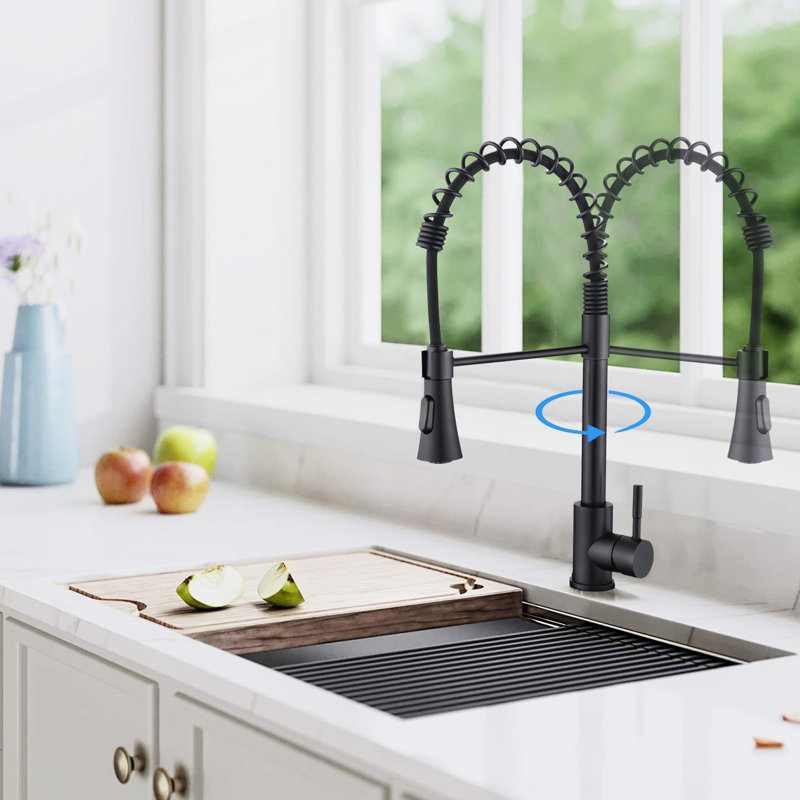 Matte Black Deck Plate Kitchen Sink Faucet - To Rust And Scratches, Pull Down Spray Head, 304 Stainless Steel Build Commercial Scratch Proof Surface, , Steel, 1.8Gpm Flow Rate