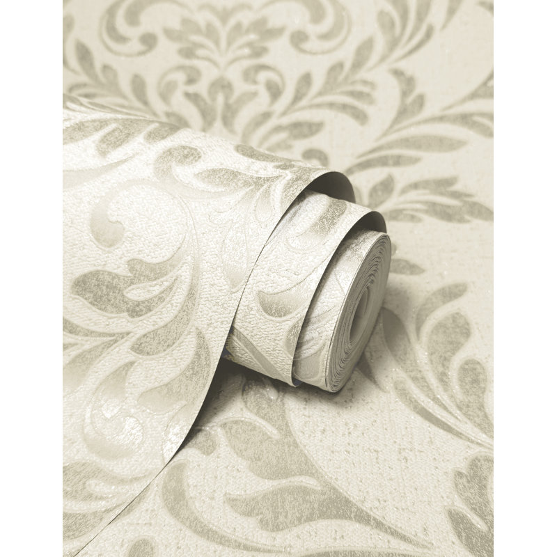 Azara Damask Luxury Textured Vinyl Damask Wallpaper, Natural