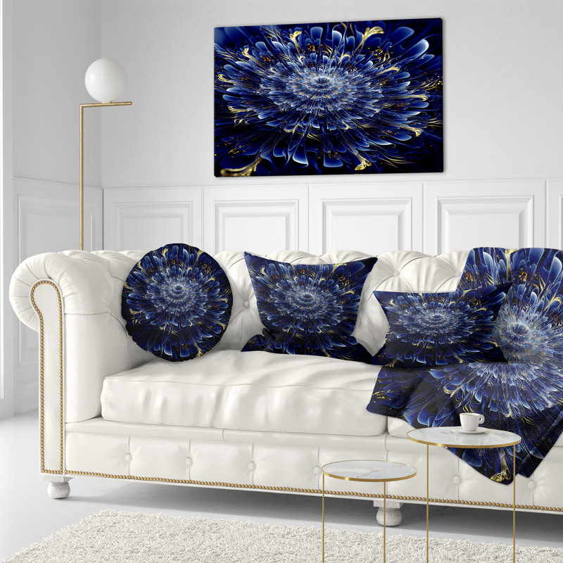 Coussin décoratif à imprimé floral bleu, Rectangulaire, 12 po x 20 po