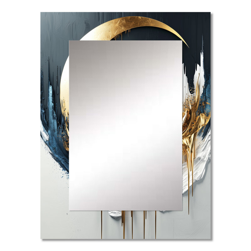 Gold Black Abstract Moon - Abstract Shapes Mirror, Gold Unique Wall Mirror, Printed Metal Art, 32" x 24"