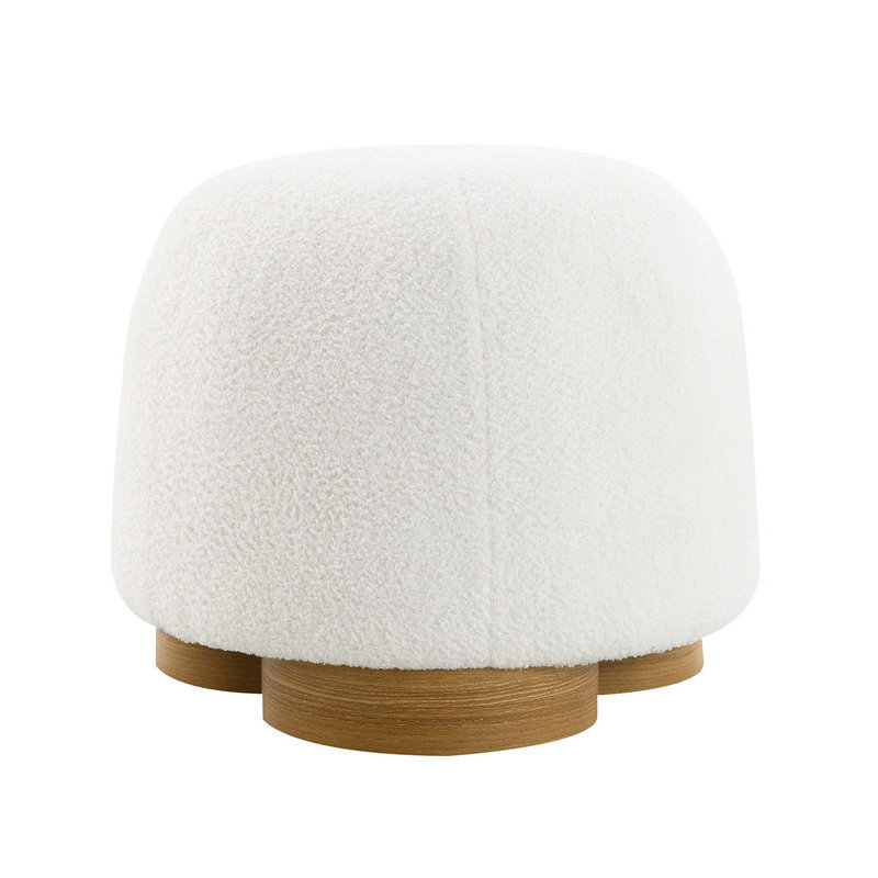 Fully Assembled Round Soft Teddy Fabric Upholstered Ottoman, Footstool with Soft Padded Seat, Fully Assembled Modern Sofa Couch Footrest, Extra Seating for Bedroom Entryway, White