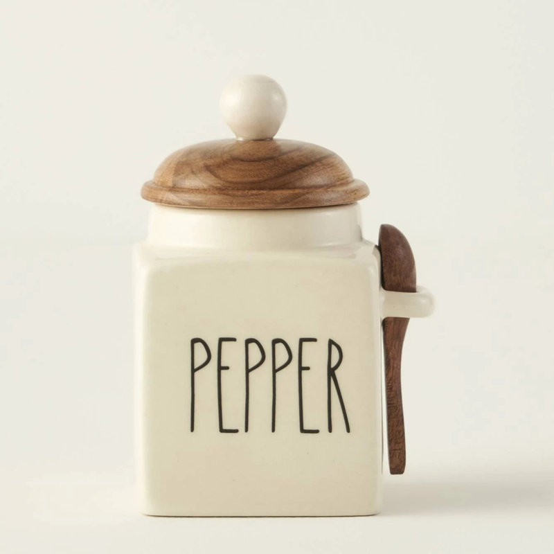Pot en céramique avec couvercle et cuillère en acacia Pepper