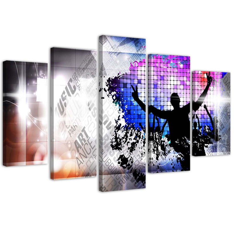 Pop Art Dance - 5 Piece No Frame Print on Canvas, 100cm H x 200cm W