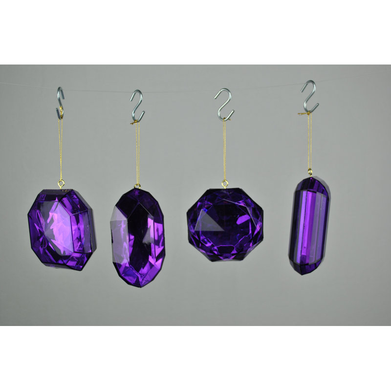 4 Piece Jewel Ornament Set, Purple