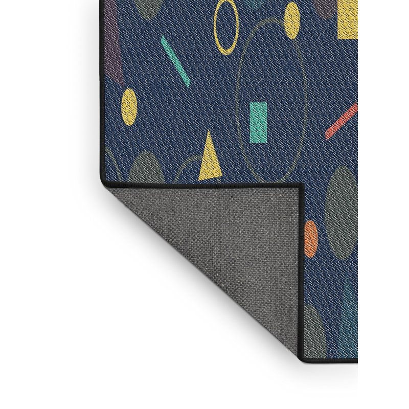 Tapis bleu/orange/jaune à motifs, Rectangle 8 pi x 10 pi