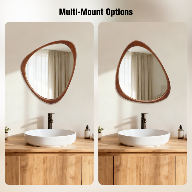Irregular Natural Wood Frame Wall Mirror, Brown Wood, 24" x 19"