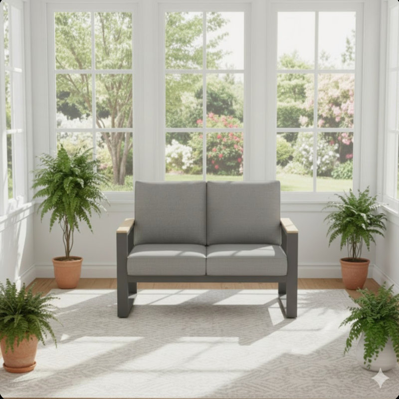 52 Inch All-Weather Aluminum Patio Loveseat with Thick Gray Cushions for Year-Round Outdoor Comfort and Durability, Gray
