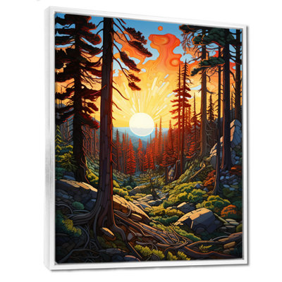 Couleurs chaudes du coucher du soleil dans les montagnes - forêt, art mural
