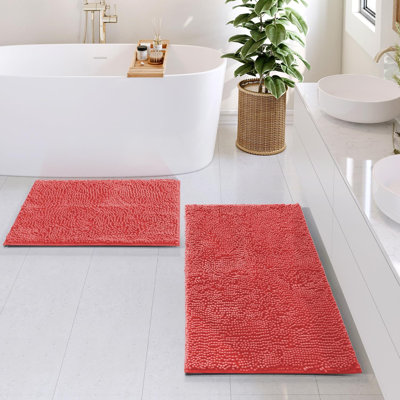 Tapis de bain en chenille absorbant doux avec envers antidérapant Yasmen (ensemble de 2)