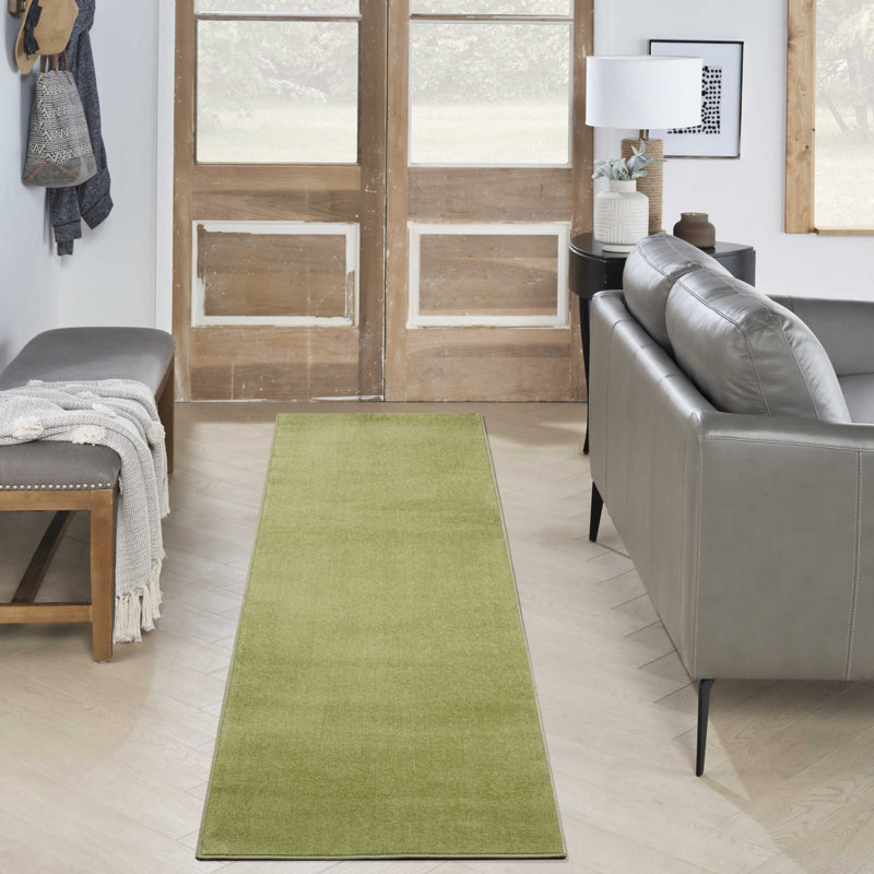 Mullican Sandy Solid Green Easy Care Indoor/Outdoor Area Rug, Runner 2'2" x 10'