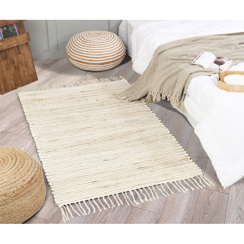 Kimble White Hand Woven Area Rug, Rectangle 90 x 150 cm