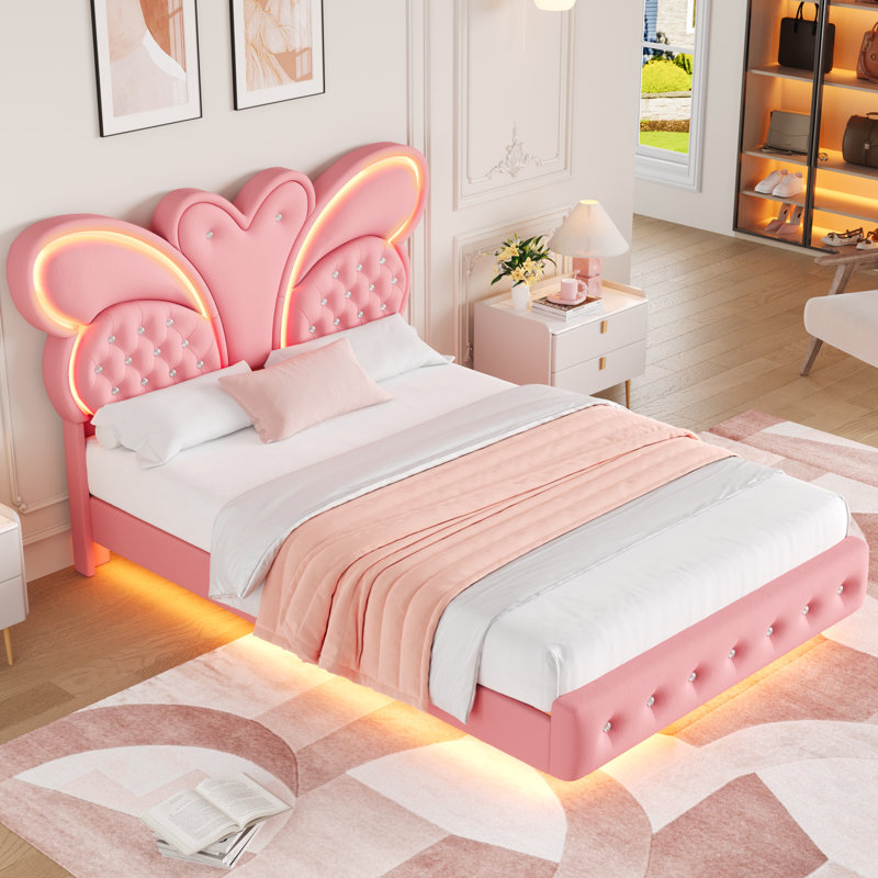 Lit flottant pour enfant avec lumière DEL Butterfly, Grand, Rose