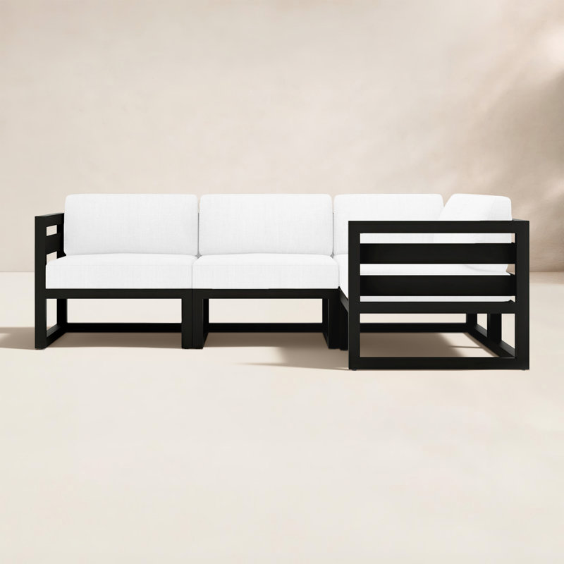 Smith 94" Outdoor Sectional with Sunbrella Cushions, Canvas Natural Sunbrella® Canvas, Black
