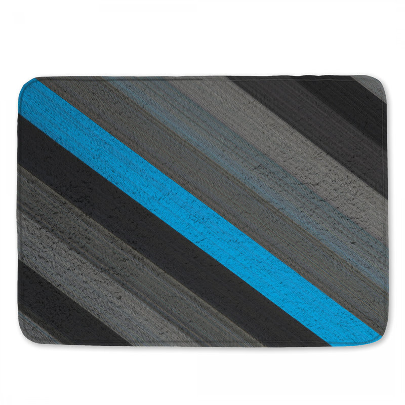 Tapis de bain à rayures diagonales bleu gris, 34in W x 21in L