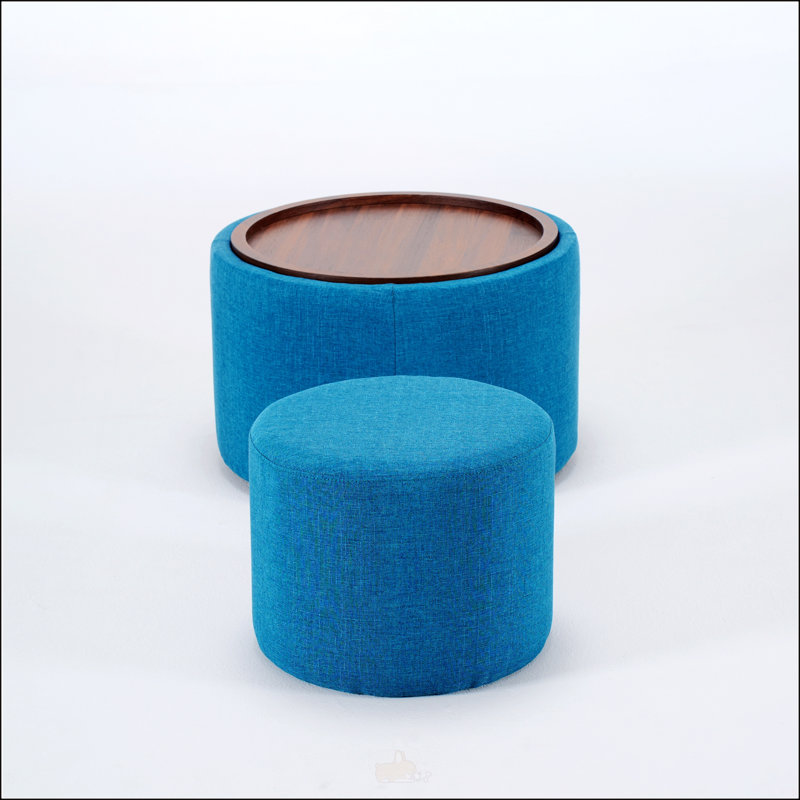 Repose-pieds gigognes en lin avec plateau en bois, idéal pour la vie moderne et les solutions peu encombrantes, bleu, Bleu