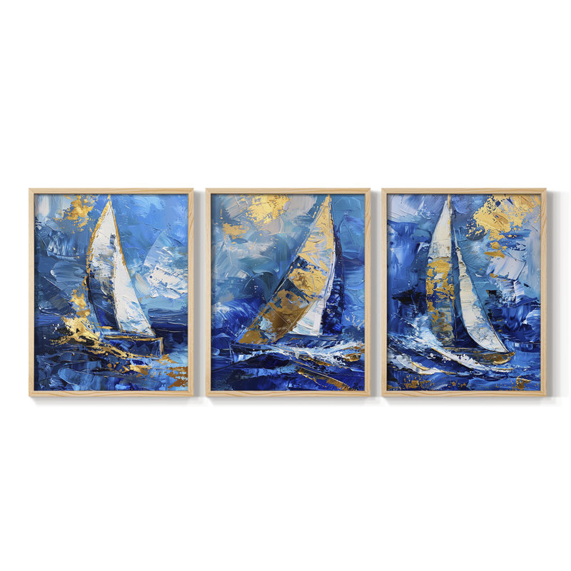 Mer et rivage, série XVIII - Ensemble de 3 estampes numériques - Prêt à accrocher, Naturel, H 14 po x l 33 po