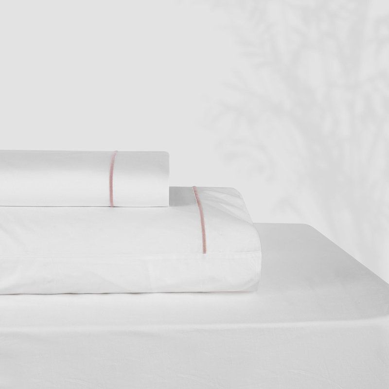 Classic Hotel 100% Cotton Percale Sheet Set, white-blush, Queen