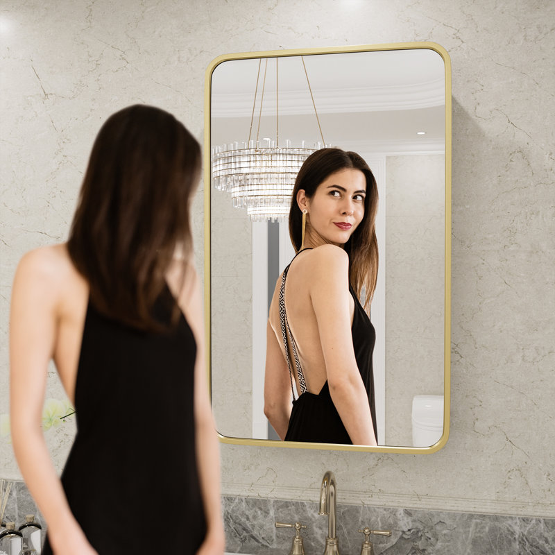 Anaahat Framed Medicine Cabinet Mirror Adjustable, 30" H x 19" W x 3.8" D, Gold