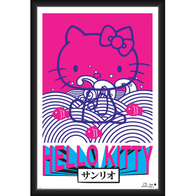  Hello Kitty sous licence officielle - affiche d'art encadrée Rebelle de Tokyo - 24 po x 36 po - Cadre en bois d'ingénierie robuste avec verre plexi - prêt à être accroché