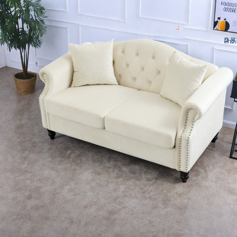 Canapés compacts à compression, Chesterfield en velours beige, maison moderne