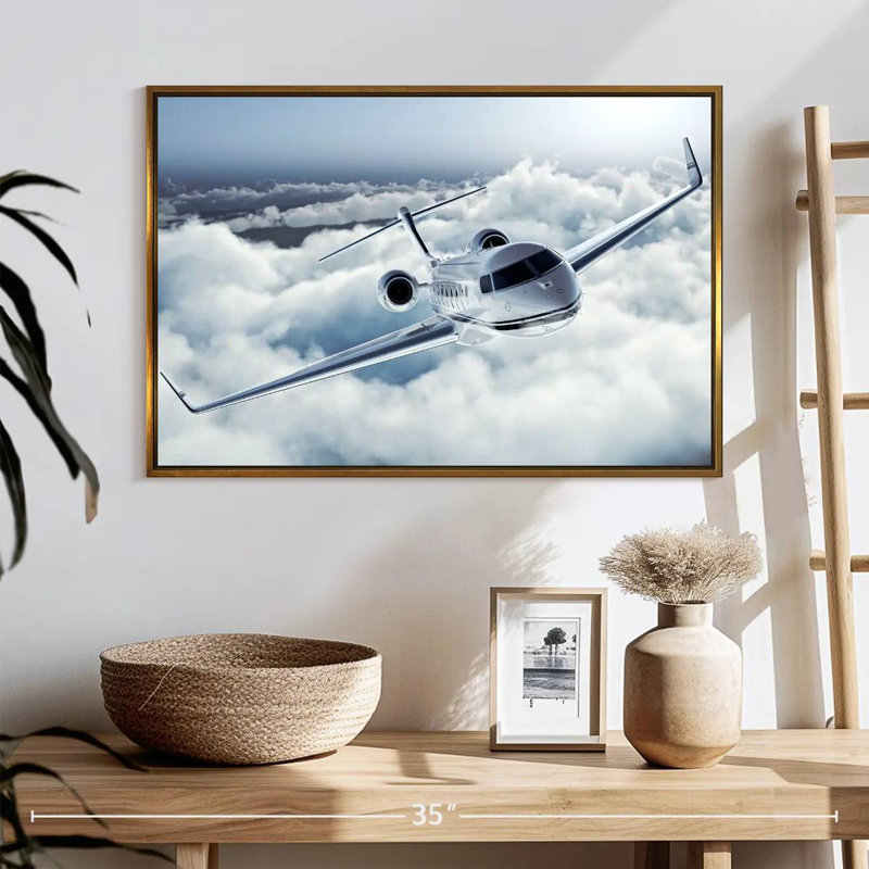 Jet privé de luxe volant, 25 po x 17 po, Cadre flottant doré