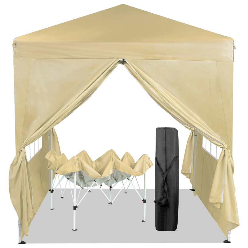 Tente d'auvent pliable 6,5 x 6,5 pi, abri imperméable à angle droit avec portes et fenêtres doubles, conception pliable et portative pour le camping en plein air