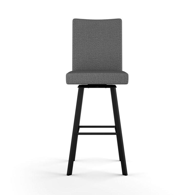 Swivel Upholstered Counter & Bar Stool with Back, Black, Counter Stool (26.5" Seat Height), Dark Gray