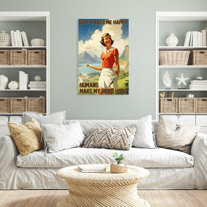 «Golf Makes Me Happy» - 1 pièce graphique Ar Golf Makes Me Happy, H 36 po x l 24 po x P 1,25 po