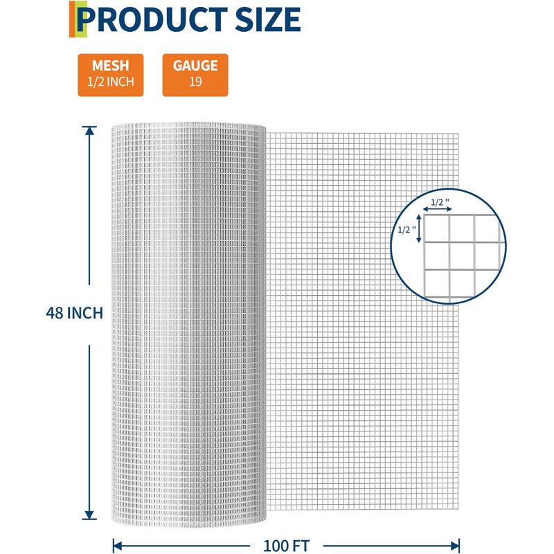 Hex Wire Fence Roll - Filet galvanisé résistant aux animaux, Argent argent, H 100 po x l 48 po x P 0,47 po