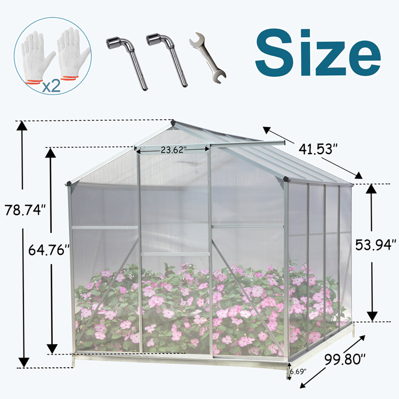Jerome Polycarbonate Greenhouse, Silver
