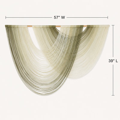 Grande décoration murale en macramé vert mousse Dip-teint, art mural corde de coton Boho, décor tissé à la main ombré pour chambre à coucher, salon (l 57 po x L 39 po)