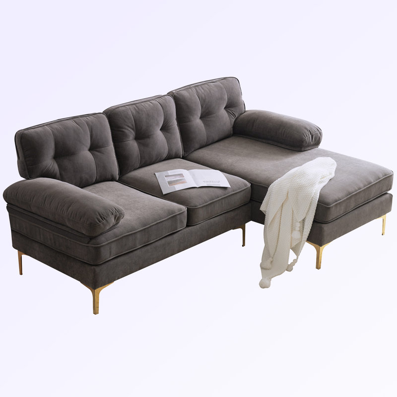 Meganmarie 83'' Velvet Sofa Chaise, Brown Velvet