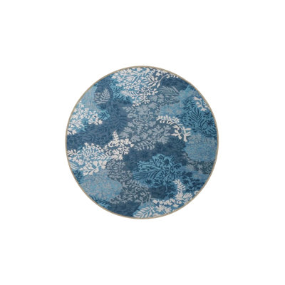 Blue Floral Patterned Decorative Washable Carpet