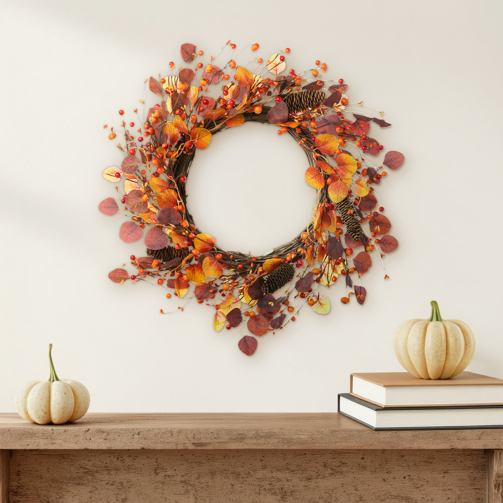 22" Faux Eucalyptus & Berry Fall Wreath