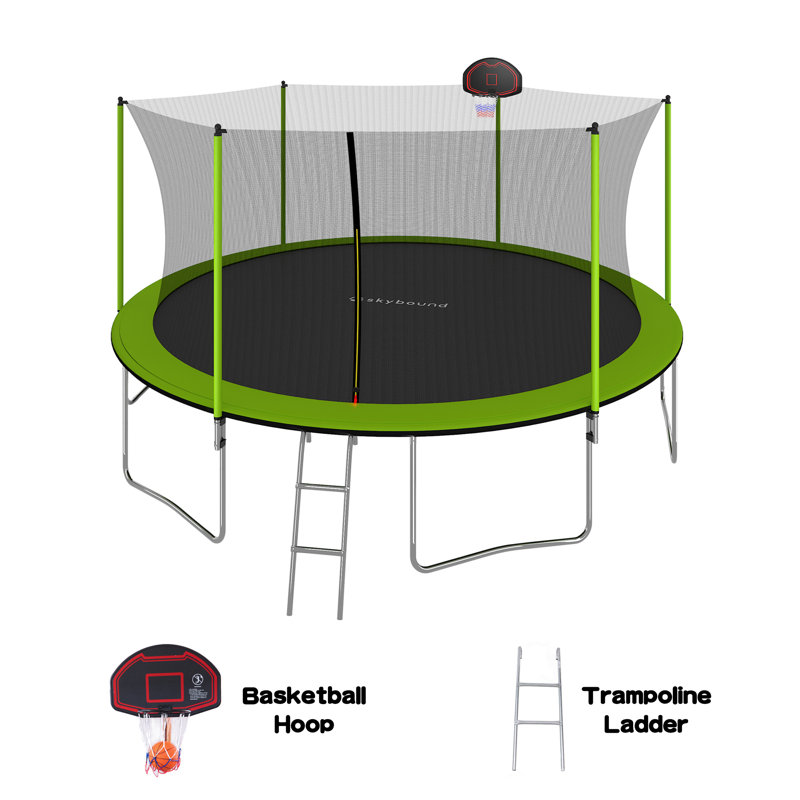 Skybound 15ft Green Round Trampoline with Safety Enclosure