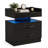 2-Drawers Black LED Nightstand With Built-in Charging Station & Floating Top Shelf