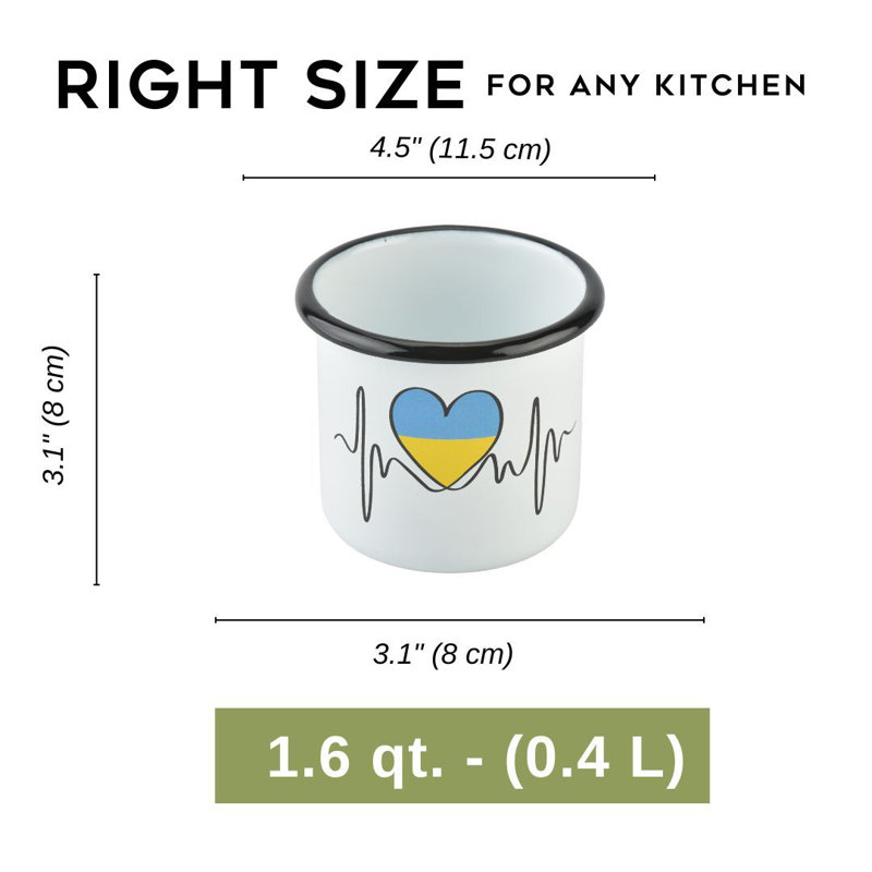 Tasse émaillée cœur pour l'Ukraine 0,4 L / 13,5 oz.