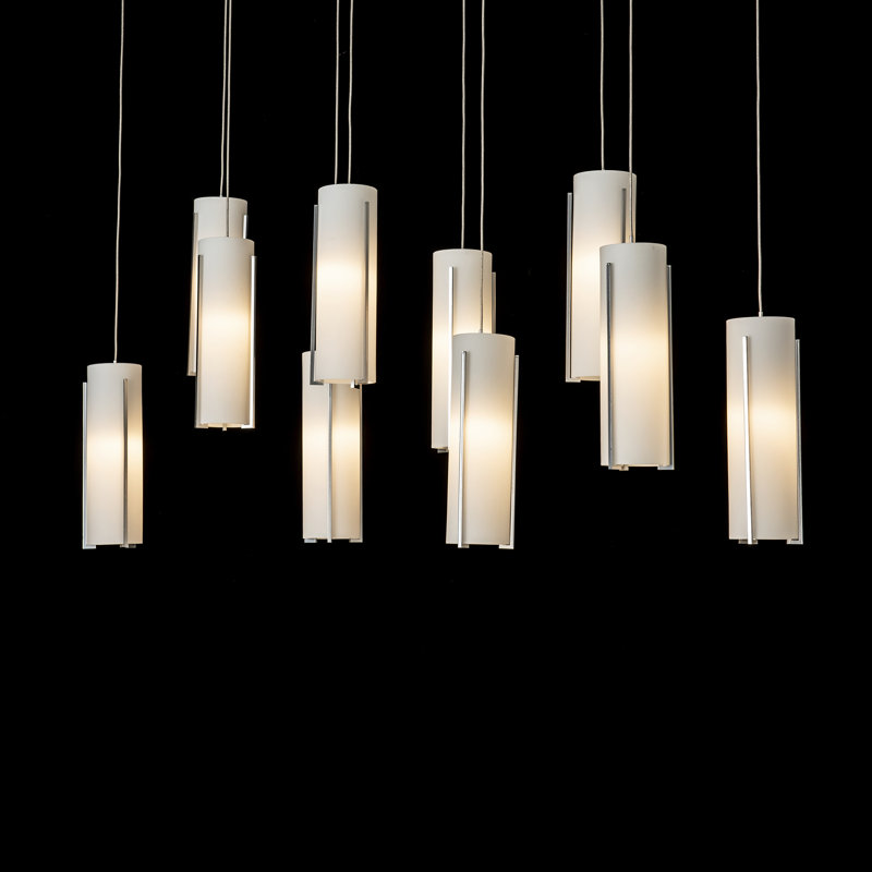 Exos 10 - Light Cylinder Pendant, Sterling, Long: 13" to 130", Opal Glass
