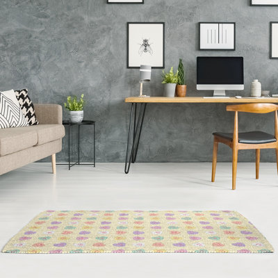 Tapis jaune/mauve/rouge fait main