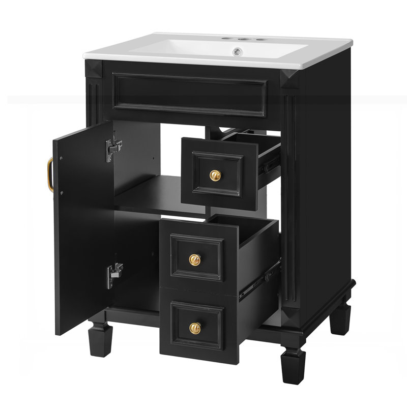 Meuble-lavabo 24 po avec lavabo en céramique, Noir