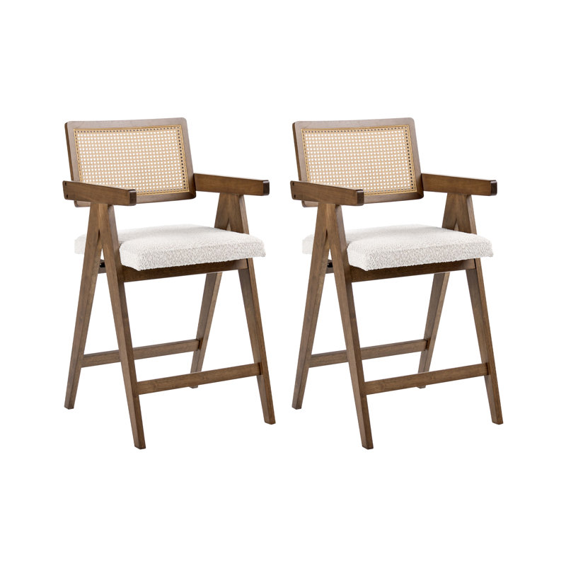 Upholstered Counter Stool with Solid Wood Frame