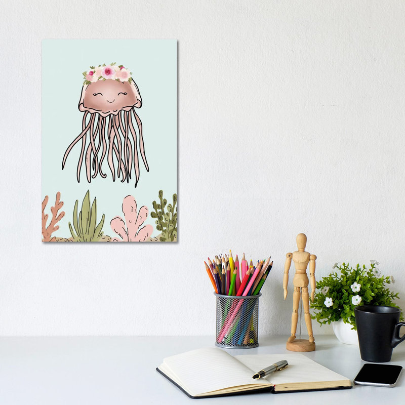 Floral Crown Pink Jellyfish by Katie Bryant - Wrapped Canvas Gallery-Wrapped Canvas Giclée, 20.32 cm H x 30.48 cm W