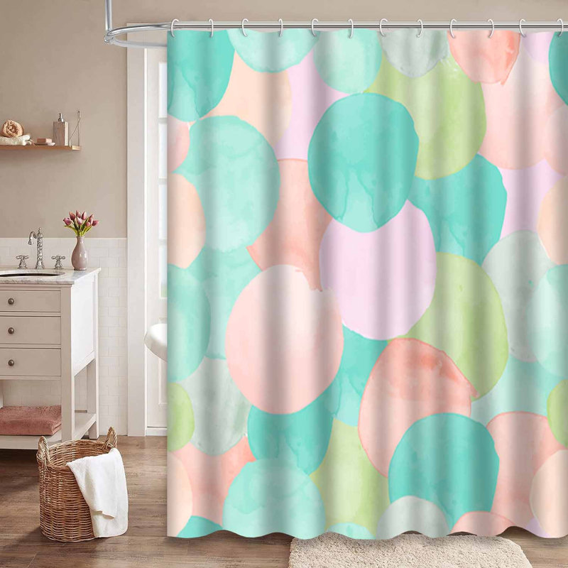 Rideau de douche à motif de cercles aquarelle bleu rétro avec 12 crochets, L 72 po x l 72 po