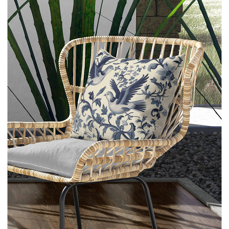 Coussin intérieur / extérieur Delicate Duet, Carré 16 po, Ivoire / Gris