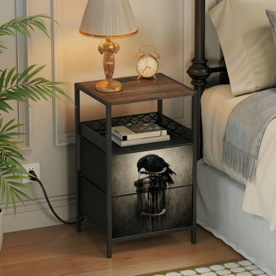 Table de chevet 2 tiroirs avec station de charge, table de chevet de chambre à coucher avec ports USB et prises USB
