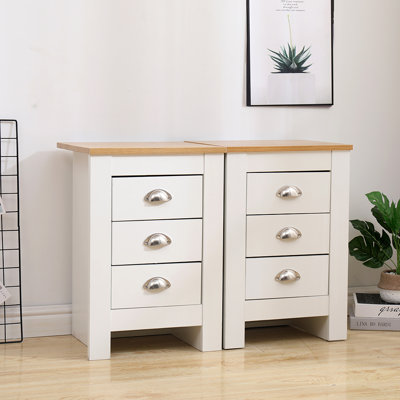 Bedroom Pair Of 2 Wooden Bedside Table Nightstand With 3 Drawers Storage Unit For Bedroom