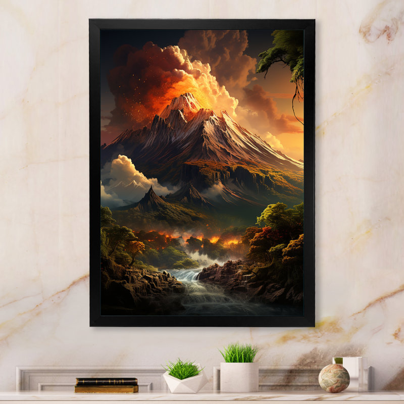 «Volcano Volcanic Awakening II», reproduction sur toile, Cadre simple noir, H 20 po x l 12 po x P 1 po