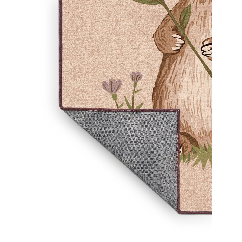 Machine Washable Pryer Easter Modern & Contemporary Abstract Rug in Beige – Rose Binding, 7x10