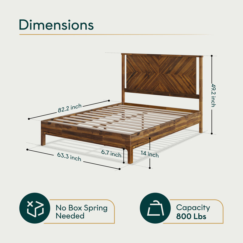 Base de lit avec tête de lit Vivian DELUXE - bois d'acacia, Grand, Châtaignier rustique
