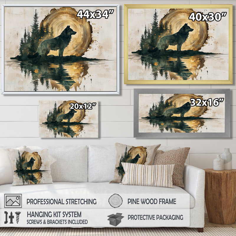 Loup, gardien de la forêt III - loup, art mural, H 12 po x l 20 po, Impression encadrée flottante, Argent argent